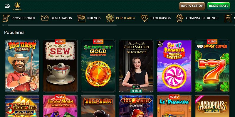 Casinia casino – skärmdump av spelsidan