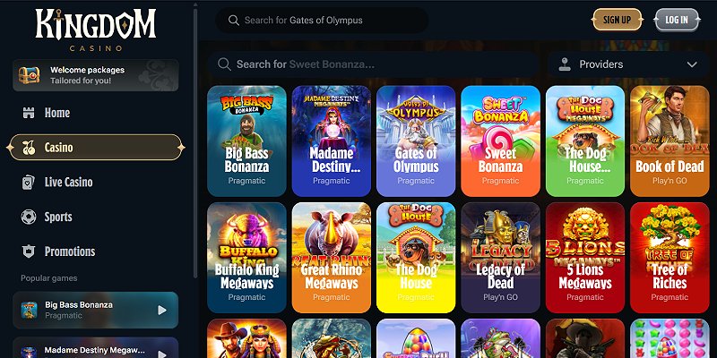 Kingdom Casino casino – skärmdump av spelsidan