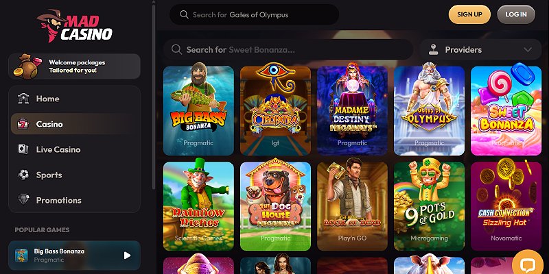 MadCasino casino – skärmdump av spelsidan