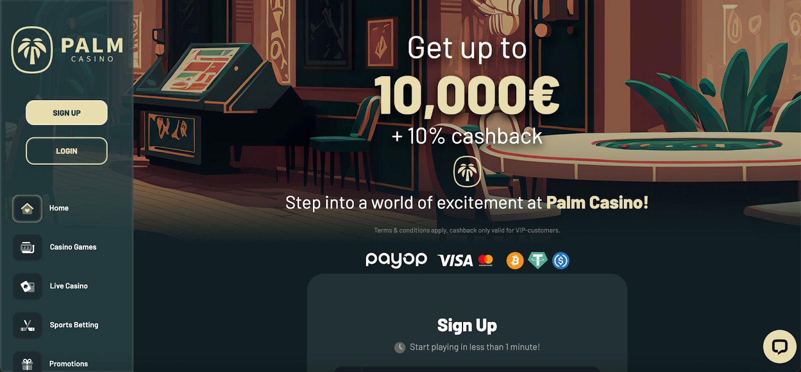 Palm.Casino casino – skärmdump av spelsidan