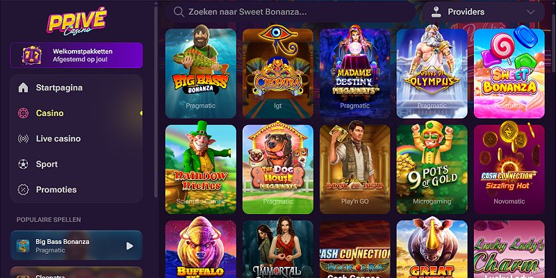 Privé Casino casino – skärmdump av spelsidan