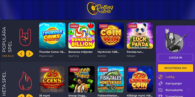 Rolling Slots casino – skärmdump av spelsidan