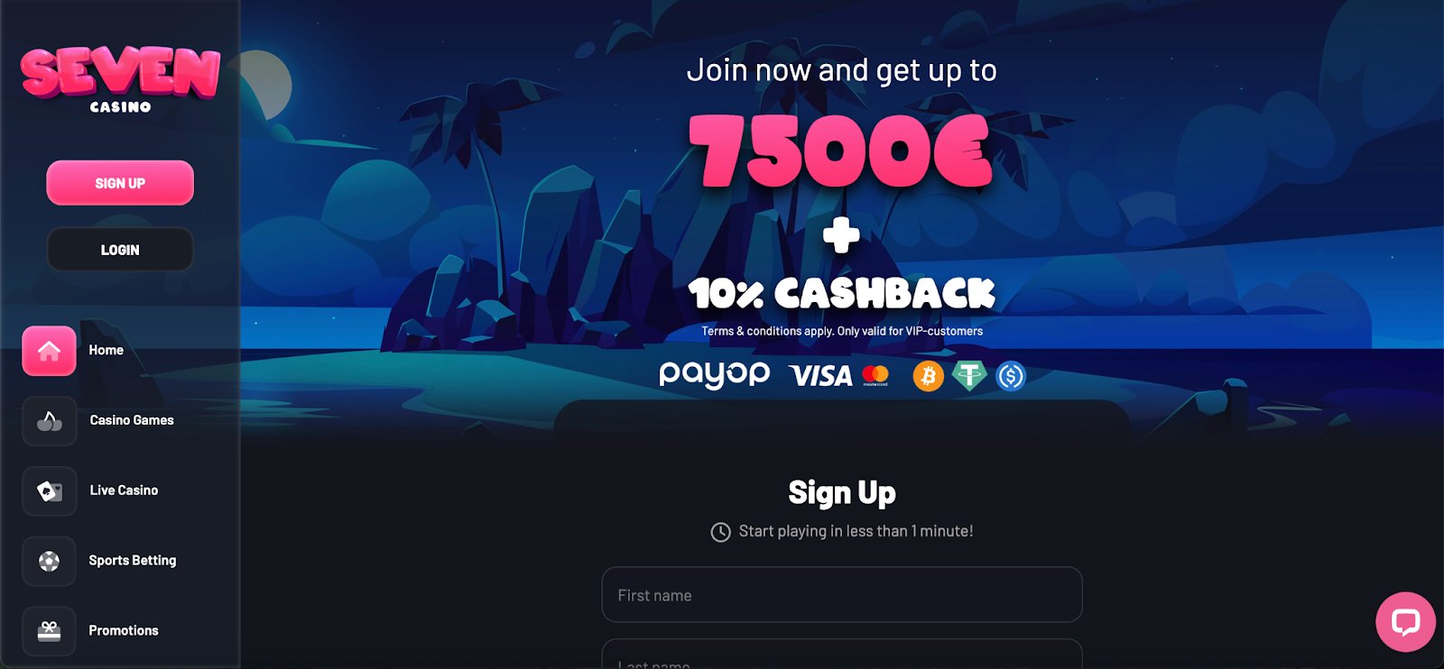 Seven.Casino casino – skärmdump av spelsidan