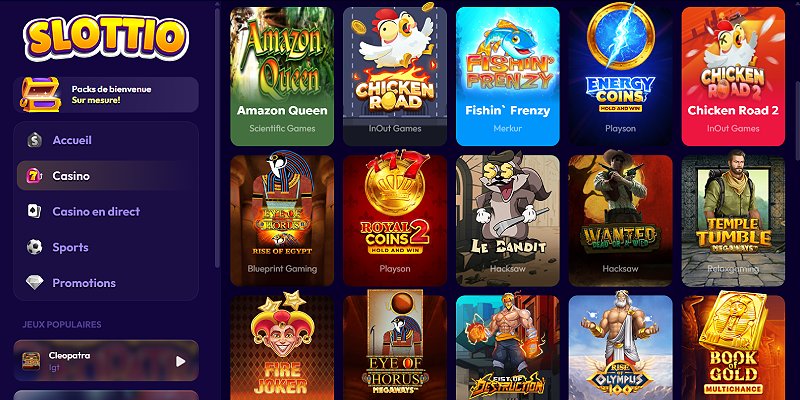 Slottio casino – skärmdump av spelsidan