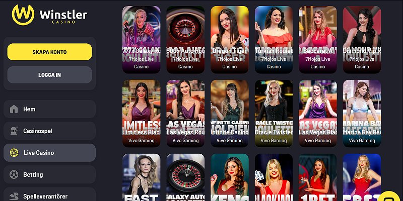 Winstler casino – skärmdump av spelsidan